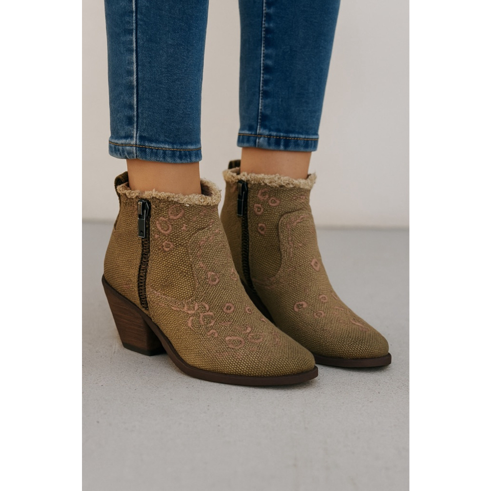 Women's Naughty Monkey Embroidered Ankle Boots Size 8.5 Brown on Brown